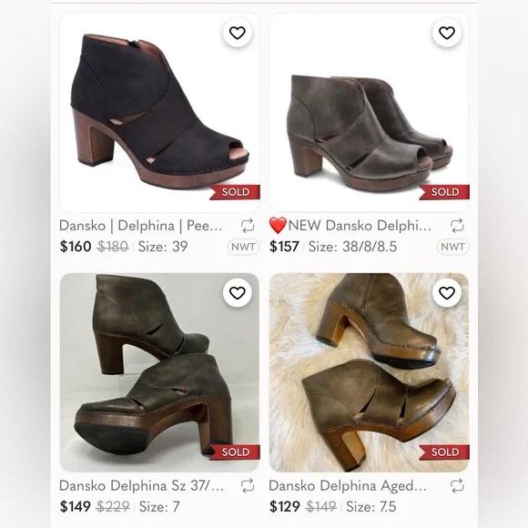 Dansko Delphina Leather Platform Peep Toe Block Heel Clog Booties 38 Aged Bronze - Picture 15 of 16